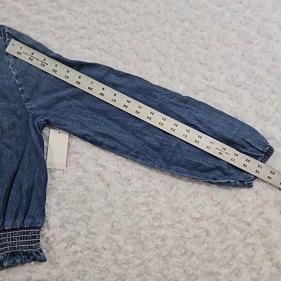Cloth and stone by anthropologie Womens XS smocked waist blouse dark denim top - Picture 5 of 8